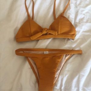 orange yellow knotted ribbed bikini